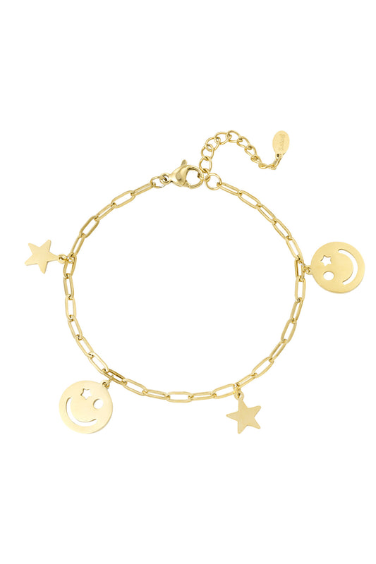 Smiley armband goud